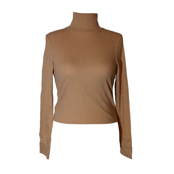 NEW Aerie Longsleeve Tan‎ Cotton Mock Neck Top Size M - Picture 1 of 13